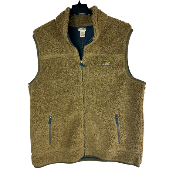 LL Bean Mountain Pile Fleece Vest Sherpa Zip Pockets Fatigue Green Mens XXL Tall - Picture 5 of 14